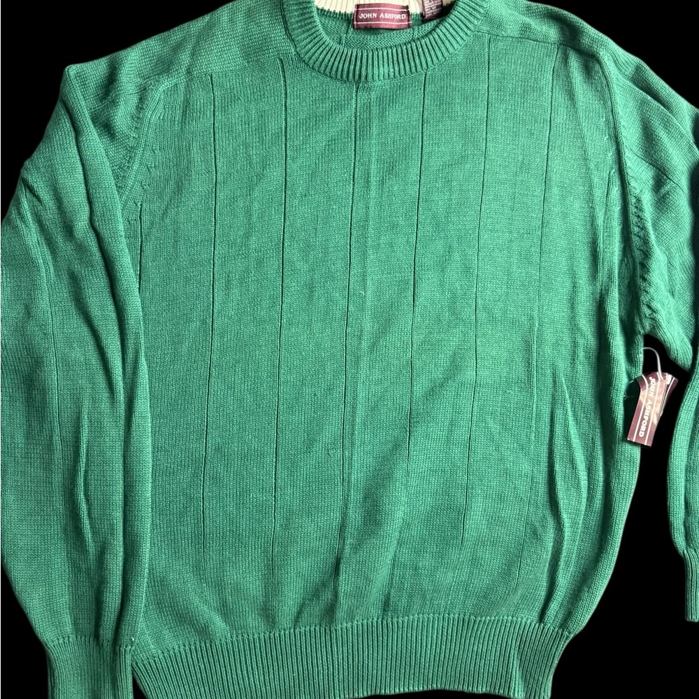 Vintage late 90s John Ashford Men's Crewneck Sweater in Vibrant Green